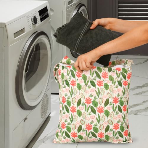 2pcs Travel Waterproof Laundry Bag, Cloth Diaper Wet Dry Bags with Handle & 2 Zipper Pockets, Reusable Washable Dirty Clothes Bag for Baby Adult Travelling Hanging, Bathing Beach Pool Daycare - color: Flowers & Plants