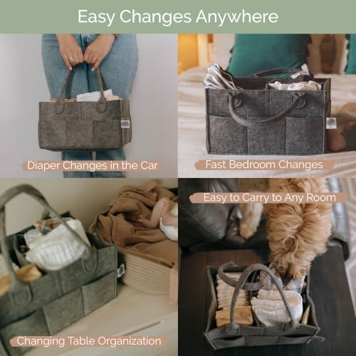 Parker Baby Co. Felt Diaper Caddy Organizer - Large, Charcoal - color: Charcoal (Heathered Charcoal), size: Large