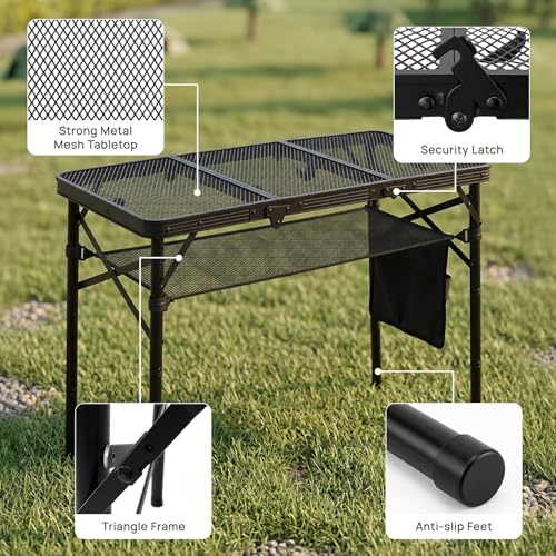 Folding Grill Table, 34"x16" Portable Camping Table with Storage Pocket, Heat Resistant & Waterproof Outdoor Picnic Table, Sturdy Lightweight for Travel Cooking BBQ, Camping, Backyard - size: 34"L x 16"W x 27"H