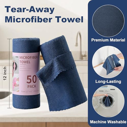 Jessy Home 2 Roll Reusable Paper Towels,100 Sheets Tear Away Microfiber Cleaning Cloth, Lint Free Cleaning Rags for Kitchen, Dishcloth,Household Cleaning Supplies - color: Navy Blue