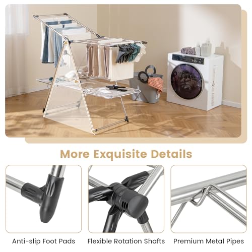 GIANTEX Foldable Clothes Drying Rack with 6-Level Adjustable Height