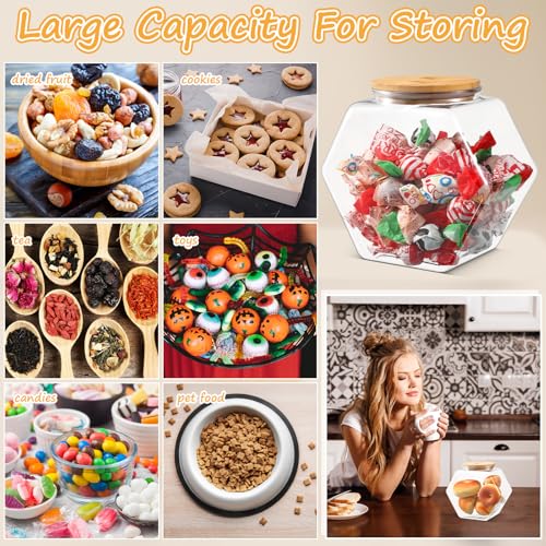 Pickmesh 70 oz Hexagonal Plastic Candy Jar with Airtight Bamboo Lid Hexagon Cookie Jars Clear Containers for Kitchen Storage Snacks, Dog Food, Coffee Pod, Laundry Pod(Top Mouth Hexagon, 1 Pc)