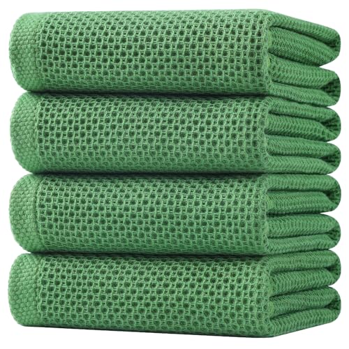 Homaxy 100% Cotton Oversized Waffle Weave Kitchen Towels 4-Pack - color: Grass Green, size: 20 X 28 - 4 Pack