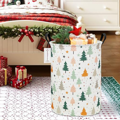 QUEENLALA Large Foldable Round Storage Basket Laundry Hamper, Pine tree - color: Round-pine tree