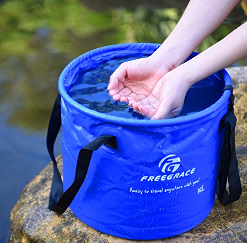 Freegrace Collapsible Water Bucket 10L Portable Camping Sink and Wash Basin - color: Navy Blue, size: 10L
