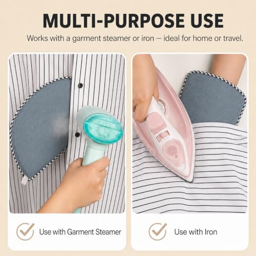 Garment Steamer Ironing Glove with Finger Loop, Heat Resistant Ironing Mitt for Handheld Steamer, Anti-Steam Garment Steamer Mitt, Steamer Accessories for Clothes, Misty Blue - color: Misty Blue
