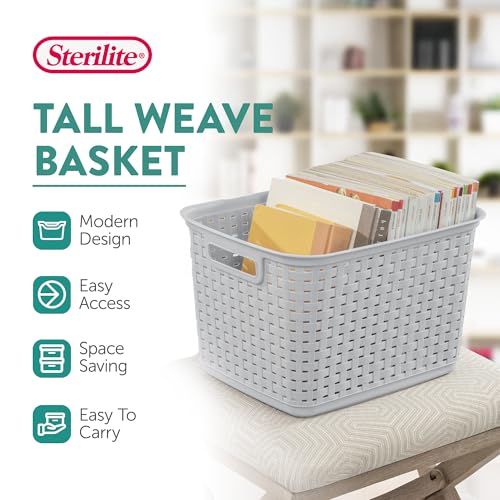 Sterilite Tall Weave Basket, Rectangular Plastic Décor Bin, Gray, 6 Pack - size: 6 Pack