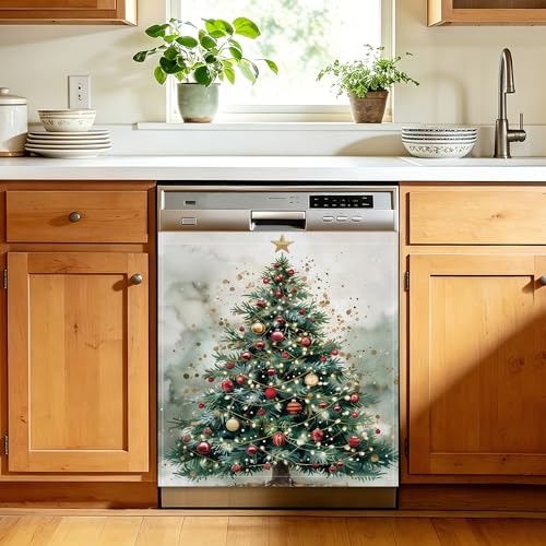 Christmas Tree Dishwasher Magnet Cover, 23 x 26 Inch Magnetic Front Panel for Dishwasher, Reusable Trimmable Kitchen Decor for Refrigerator Door - color: Christmas Tree