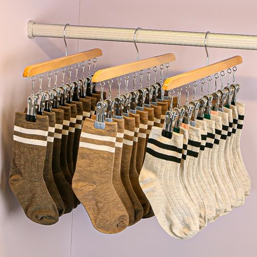 Legging Organizer for Closet 2 Pack, Wood Yoga Pants Hangers 24 Clips （V+W） - color: Wood Walnut Colour
