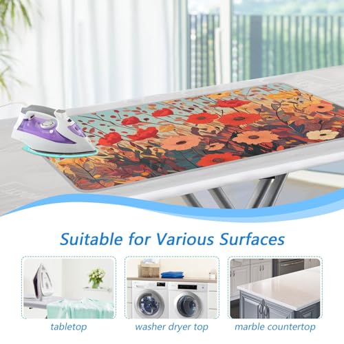 Autumn Poppy Flowers Ironing Mat Portable Ironing Pad Blanket with Silicone Iron Rest for Table Top Travel Heat Resistant Double-Side Using Large 47x28 Inch Foldable - color: Autumn Poppy Flowers