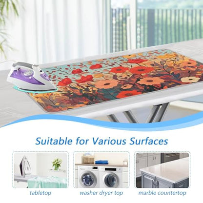 Autumn Poppy Flowers Ironing Mat Portable Ironing Pad Blanket with Silicone Iron Rest for Table Top Travel Heat Resistant Double-Side Using Large 47x28 Inch Foldable - color: Autumn Poppy Flowers