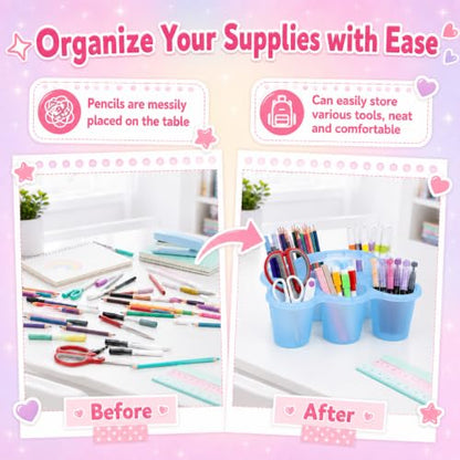 gisgfim 6 Pack Classroom Caddy Organizer with Handle, 6 Compartments, Colorful Clear - color: Colorful Clear