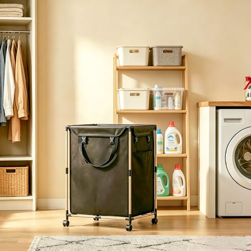 Large Laundry Basket with Wheels, 2-Section Rolling Laundry Basket, 150L