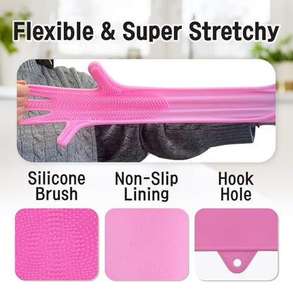 Silicone Magic Gloves : Ultimate Cleaning Gloves for Dishwashing, Kitchen, Pet, and Car - color: Pink
