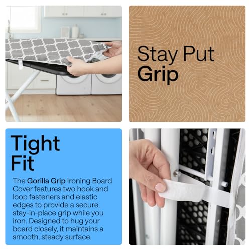 GORILLA GRIP Padded Ironing Board Cover, 15x54 Quatrefoil - color: Quatrefoil: Gray/White, size: 15" X 54"