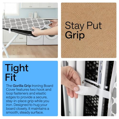 GORILLA GRIP Padded Ironing Board Cover, 15x54 Quatrefoil - color: Quatrefoil: Gray/White, size: 15" X 54"