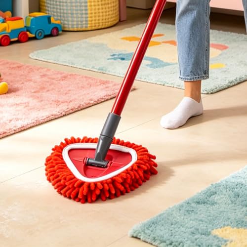 Spin Mop Replacement Head Chenille Mop Refill for Vileda O-Cedar EasyWring 1-Tank System, Washable Wet Dry Floor Cleaning Pads (Red) - color: Red