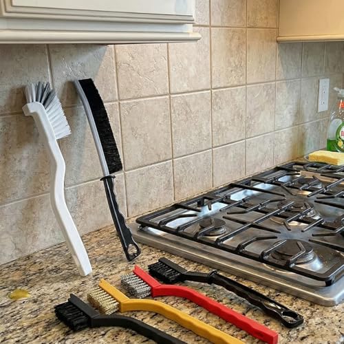 QWORK Crevice Cleaning Brush 9 Pcs Set, Multi-Purpose Gap Brushes with Wire, Right-Angle & Narrow Bristle Tools