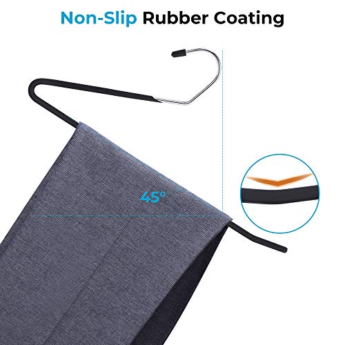 JS HANGER Non Slip Pants Hangers 20 Pack Open Ended Easy Slid Slacks Hangers, Durable Anti-Rust Space Saving Metal Jeans Hanger, Chrome and Black Friction - style: 20pack