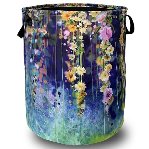 Blue Green Floral Laundry Basket Oxford Cloth Foldable Hamper 18.9x16.5Inch - color: Watercolor Blue Green Floral