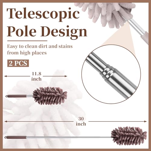 2 PCS Car Interior Duster with Extension Pole, Dusters for Cleaning - color: Brown