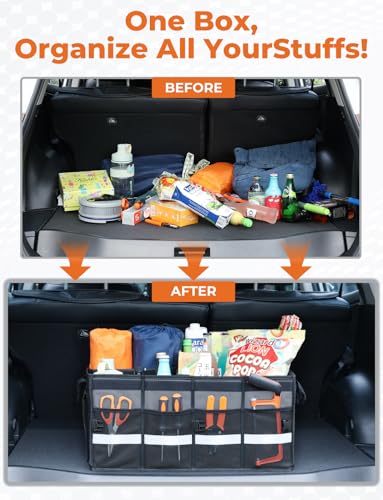 Oasser Car Trunk Organizer with Foldable Soft Lid, 55L 3 Compartments Grey - color: Grey, size: Standard
