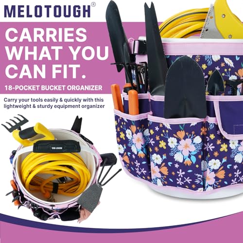 MELOTOUGH Bucket Caddy Organizer Bucket Tool Organizer for Garden Tools Fit 3.5 to 5 Gallon Bucket (Purple Flower) - color: Purple Flower