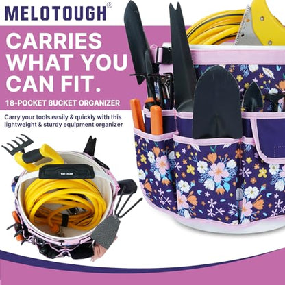 MELOTOUGH Bucket Caddy Organizer Bucket Tool Organizer for Garden Tools Fit 3.5 to 5 Gallon Bucket (Purple Flower) - color: Purple Flower