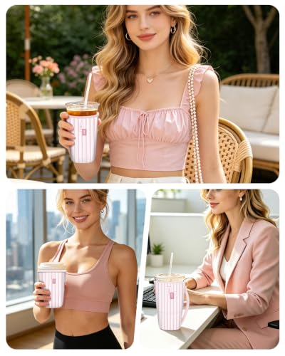 Fintie 3 Pack Reusable Iced Coffee Sleeve Insulated Drink Cup Cover - color: Pink Stripes