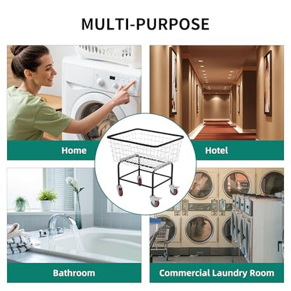 Rolling Laundry Cart with Wheels Holds 4 Washer Loads, Durable Steel - size: 4 Washer Loads