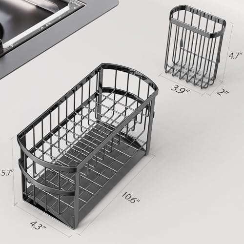 Kitchen Sink Organizer Caddy, 2 Tier Sink Caddy Organizer with High Brush Holder, Rust-Proof Countertop Rack (Black 10.6 * 4.3 * 5.7") for Kitchen Accessories & Dish Brushes