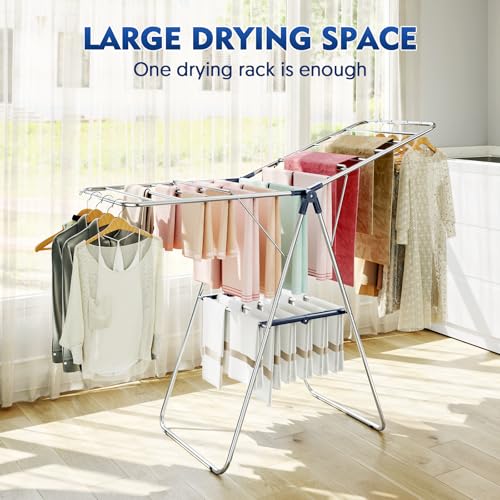 APEXCHASER Large Stainless Steel Clothes Drying Rack - color: Blue, size: 2 Wings