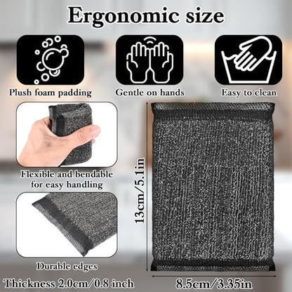 6 Pack Steel Wool Scrubber Sponges, Heavy Duty Stainless Steel Scouring Pads Reusable Non Scratch Metal Sponges Hand-Friendly Kitchen Cleaning Tool for Pots and Pans Tough Grease & Grime (Black) - color: Black