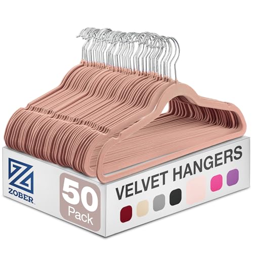 Zober Blush Velvet Hangers 50 Pack, Slim Non Slip Clothes Hangers - color: Blush, size: 50 Pack