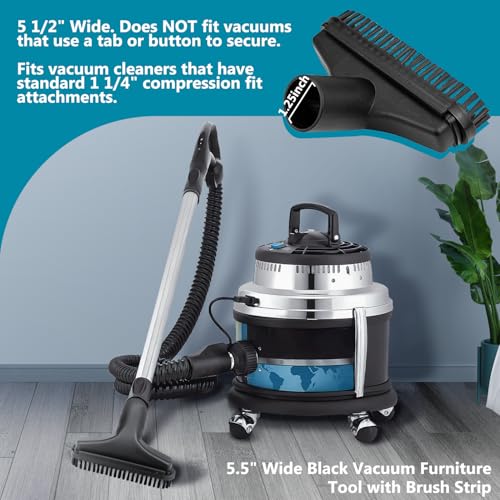 HASMX 5.5" Wide Black Vacuum Furniture Tool with Brush Strip for Dirt Devil, Electrolux, Eureka, Rainbow, Shop Vac Vacuums, Fits 1.25" Vacuum Cleaner Upholstery Tool Vac Attachment (1-Pack)