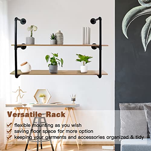 Clothes Hanger Pole Wall Mount, 72" Heavy Duty Detachable Black Iron Garment Bar Hanging Rod Holder, Clothes Rail Shelf Wardrobe Organizer for Laundry Room & Closet Storage, 3 Base - size: Black 72" x1 pcs(3Base)