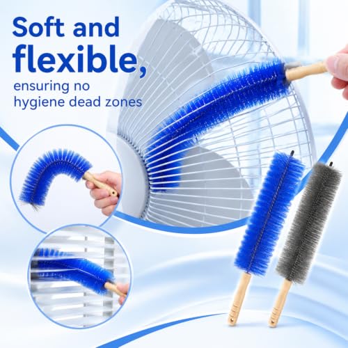 2PC Fan Cleaning Brush, Microfiber Duster Ideal for Electric and Blind, Reusable Fan Cleaner Brush Dust Remover, Non-disassembly Cleaning (Gray + Blue)