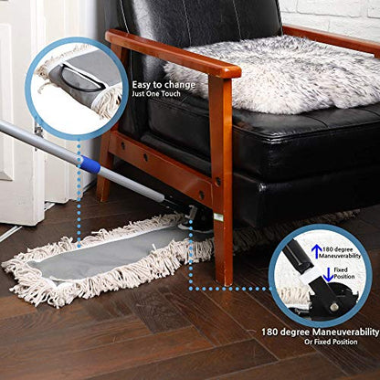 36" Industrial Cotton Floor Dust Mop with Adjustable Steel Handle - Commercial Mops for Hardwood, Tiles, Laminate, Vinyl, Garage epoxy, Bamboo Surface Cleaning and Flooring Push Dust Broom - size: 36 Inch (Pack of 1)