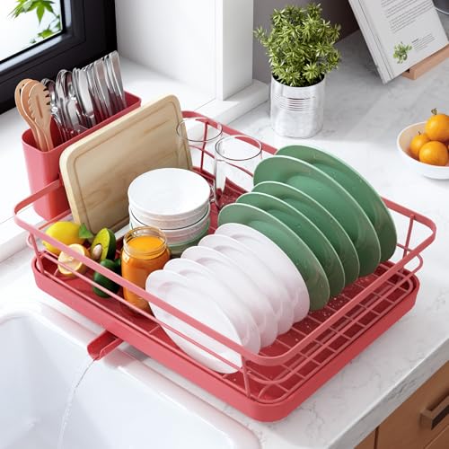 Kitsure Dish Drying Rack for Kitchen Counter, 12''W x 15.5''L, Red - color: Red, size: 12''W x 15.5''L - 1 Tier