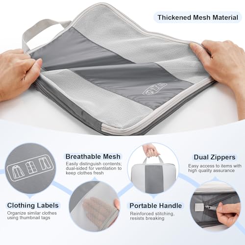 OlarHike 10 Set Compression Packing Cubes for Travel Essentials,Compressible Expandable Space Saver Bags for Organizing Clothes,Luggage Suitcase Garment Bags with Over 1000 pcs Mesh Holes(Gray) - color: Gray