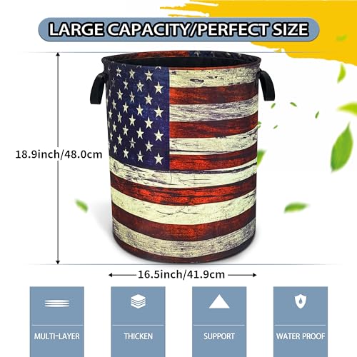 Retro American Flag Laundry Basket Foldable Waterproof Hamper 18.9x16.5 In - color: Retro american flag