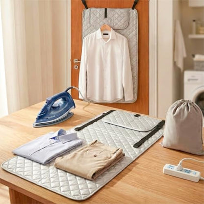 Ironing Mat Kit, 39.8" x 18.1" Foldable Portable Large 4-in-1 Ironing Mat with Magnetic Edges for Tabletop, Door, Washer & Dryer