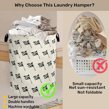 Racing Flag Foldable Canvas Laundry Basket with Handles - Toy Organizer, Heavy Duty for Home，Bedroom, Dorm, Bathroom - color: Racing Flag