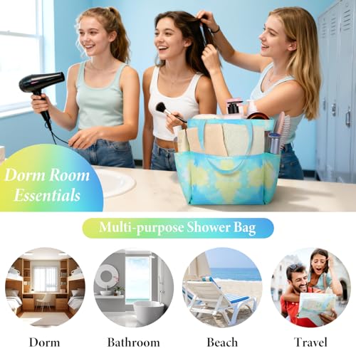 Mesh Shower Caddy Portable - 9 Pockets, Shower Bag for Dorm Room Camping - color: gradient green