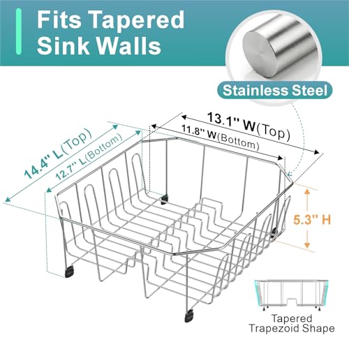 GSlife Small in Sink Dish Drying Rack - Stainless Steel for RV Kitchen - color: Silver Rack With Black Utensil Holder, size: Medium - 14.4" x 13.1" x 5.3"