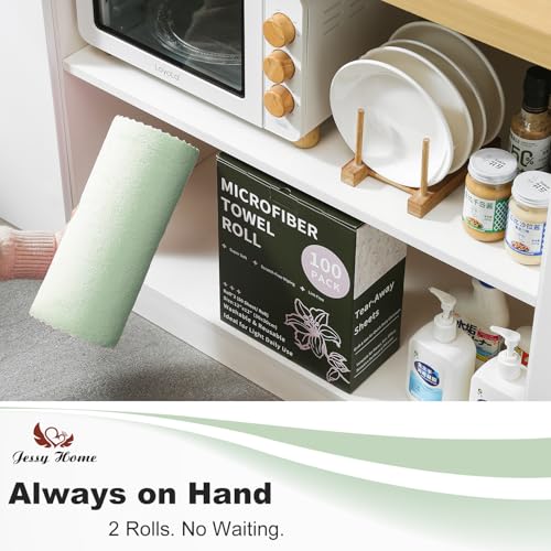 Jessy Home 2 Roll Reusable Paper Towels,100 Sheets Tear Away Microfiber Cleaning Cloth, Lint Free Clean Rags for Kitchen, Dishcloth,Household Cleaning Supplies - color: Turquoise