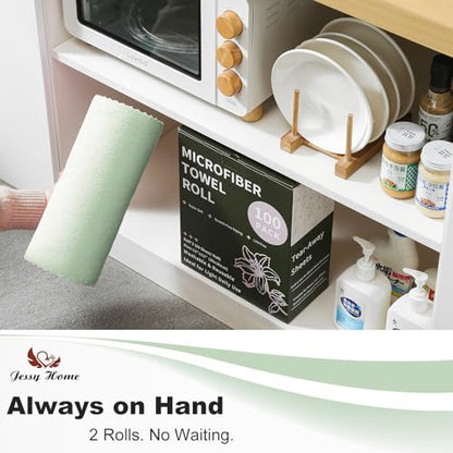 Jessy Home 2 Roll Reusable Paper Towels,100 Sheets Tear Away Microfiber Cleaning Cloth, Lint Free Clean Rags for Kitchen, Dishcloth,Household Cleaning Supplies - color: Turquoise