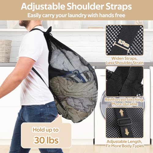 OTraki Mesh Laundry Bags 36 x 28 Inch Extra Large Travel Laundry Bag Backpack Heavy Duty Drawstring Dirty Clothes Laundry Mesh Wash Bag with Shoulder Straps Don't Drying, Melting 140-176℉ Black - size: 28 x 36 Inch