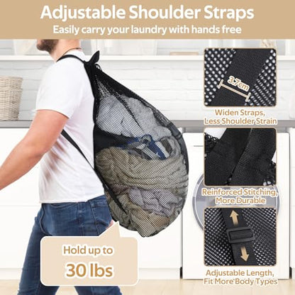 OTraki Mesh Laundry Bags 36 x 28 Inch Extra Large Travel Laundry Bag Backpack Heavy Duty Drawstring Dirty Clothes Laundry Mesh Wash Bag with Shoulder Straps Don't Drying, Melting 140-176℉ Black - size: 28 x 36 Inch