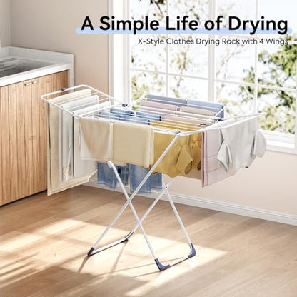 APEXCHASER Clothes Drying Rack with 4-Gullwing, White, 55.12"*37.8"*17.52"